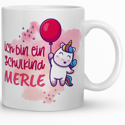 Kaffeebecher24 - Schuleinführung Geschenke Mädchen - Tasse Personalisiert mit Name - Spülmaschinenfest - Geschenke Einschulung 1. Klasse (Einhorn)