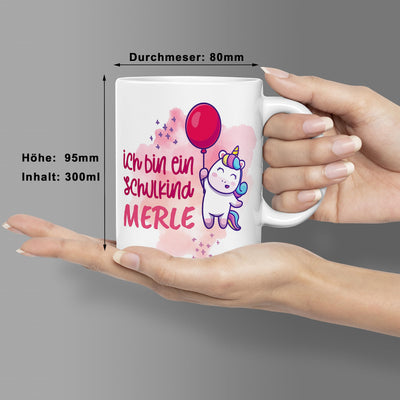 Kaffeebecher24 - Schuleinführung Geschenke Mädchen - Tasse Personalisiert mit Name - Spülmaschinenfest - Geschenke Einschulung 1. Klasse (Einhorn)