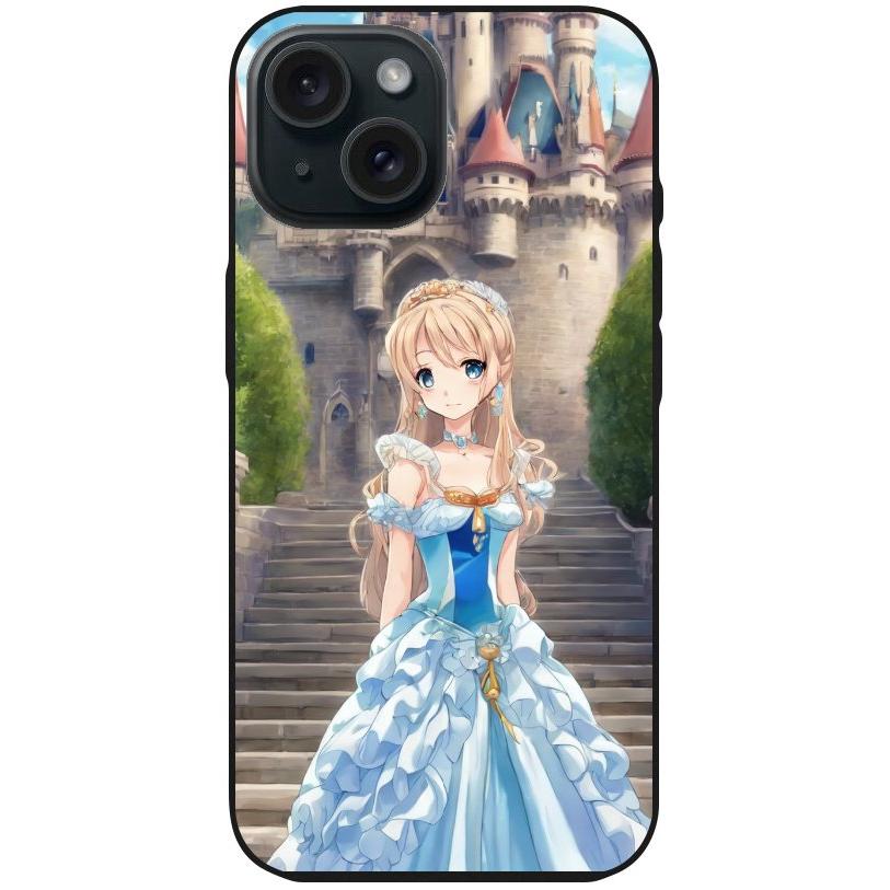 Handyhülle iPhone 15 - Silikonhülle schwarz mit Motiv 9 Cartoon Prinzessin - personalisierbar