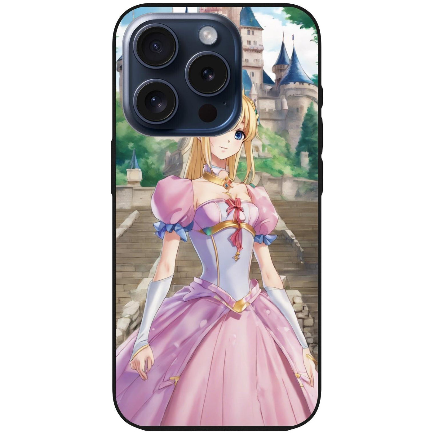 Handyhülle iPhone 15 Pro - Silikonhülle schwarz mit Motiv 50 Anime Prinzessin - personalisierbar