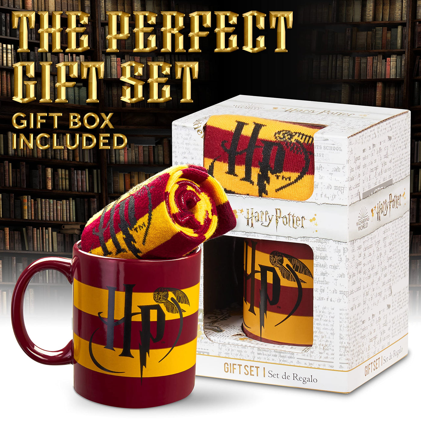 Harry Potter Tasse Gryffindor, Kaffeebecher und Socken Geschenke Set (Gryffindor)