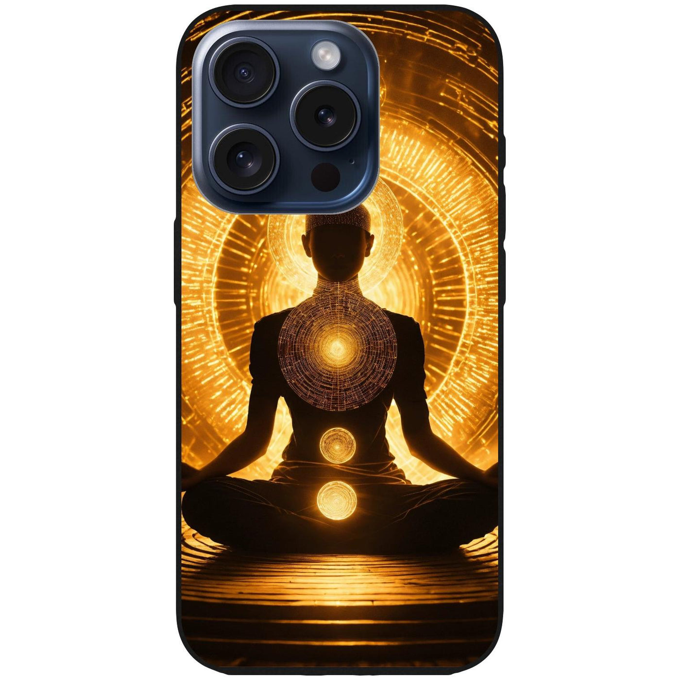 Handyhülle iPhone 15 Pro - Silikonhülle schwarz mit Motiv 32 Meditation - personalisierbar