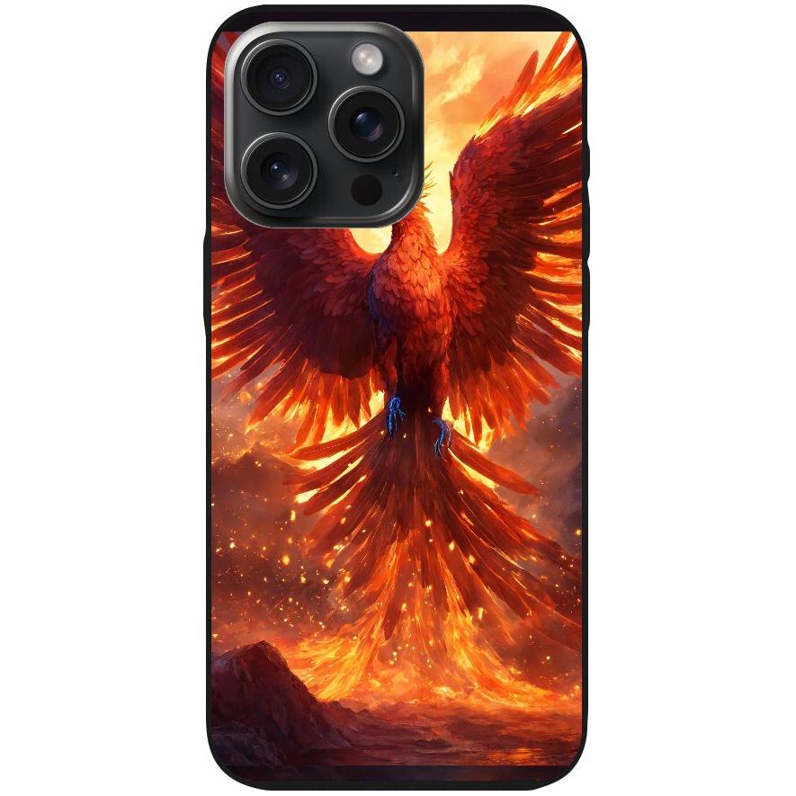 Handyhülle iPhone 15 Pro Max- Silikonhülle schwarz mit Motiv 42 Feuer Phönix - personalisierbar