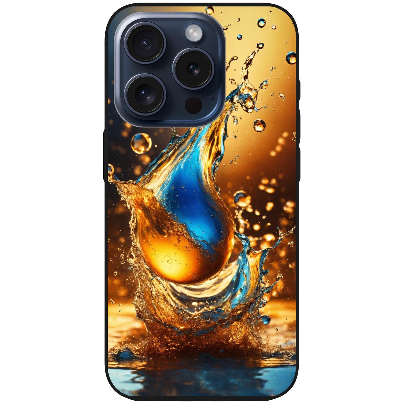 Handyhülle iPhone 15 Pro - Silikonhülle schwarz mit Motiv 17 Wassertropfen abstract - personalisierbar