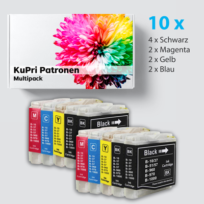 10er Set KuPri XXL Druckerpatronen für Brother DCP-350CJ 4x BK je 2x C,M,Y kompatibel zu LC-1000