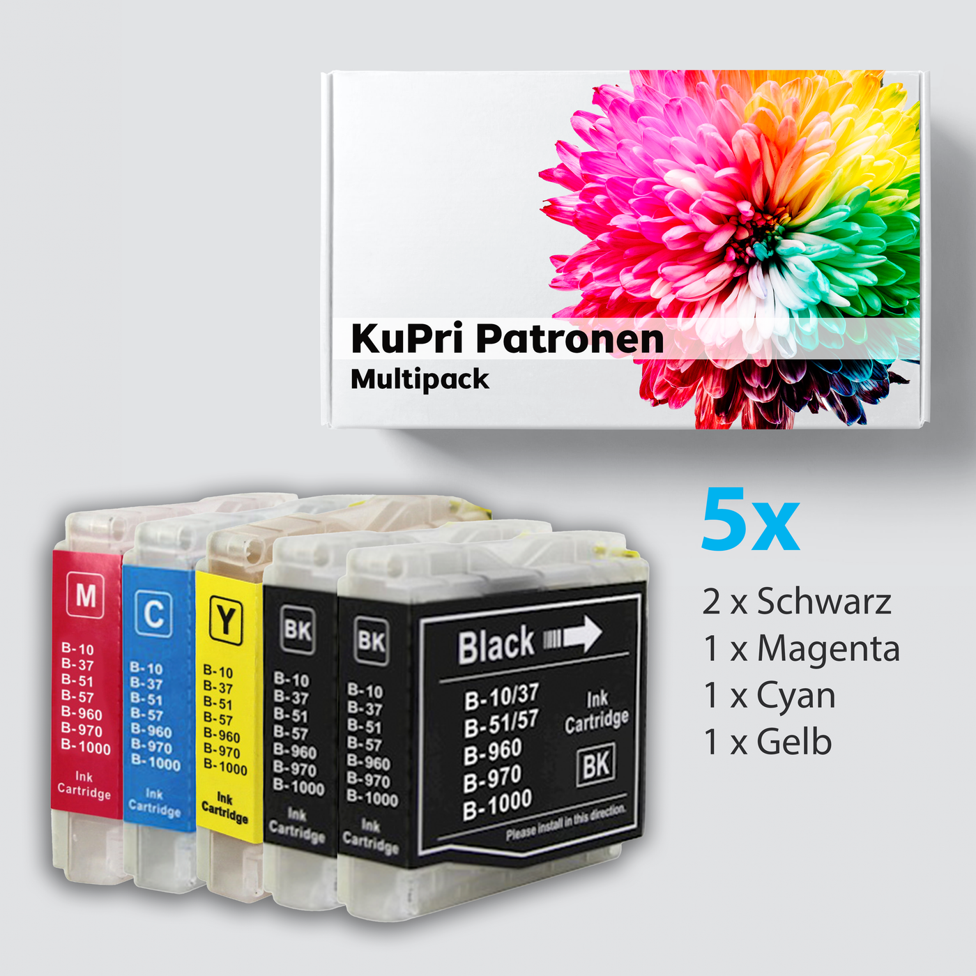 5er Set KuPri XXL Druckerpatronen für Brother DCP-350CJ 2x BK je 1x C,M,Y kompatibel zu LC-1000