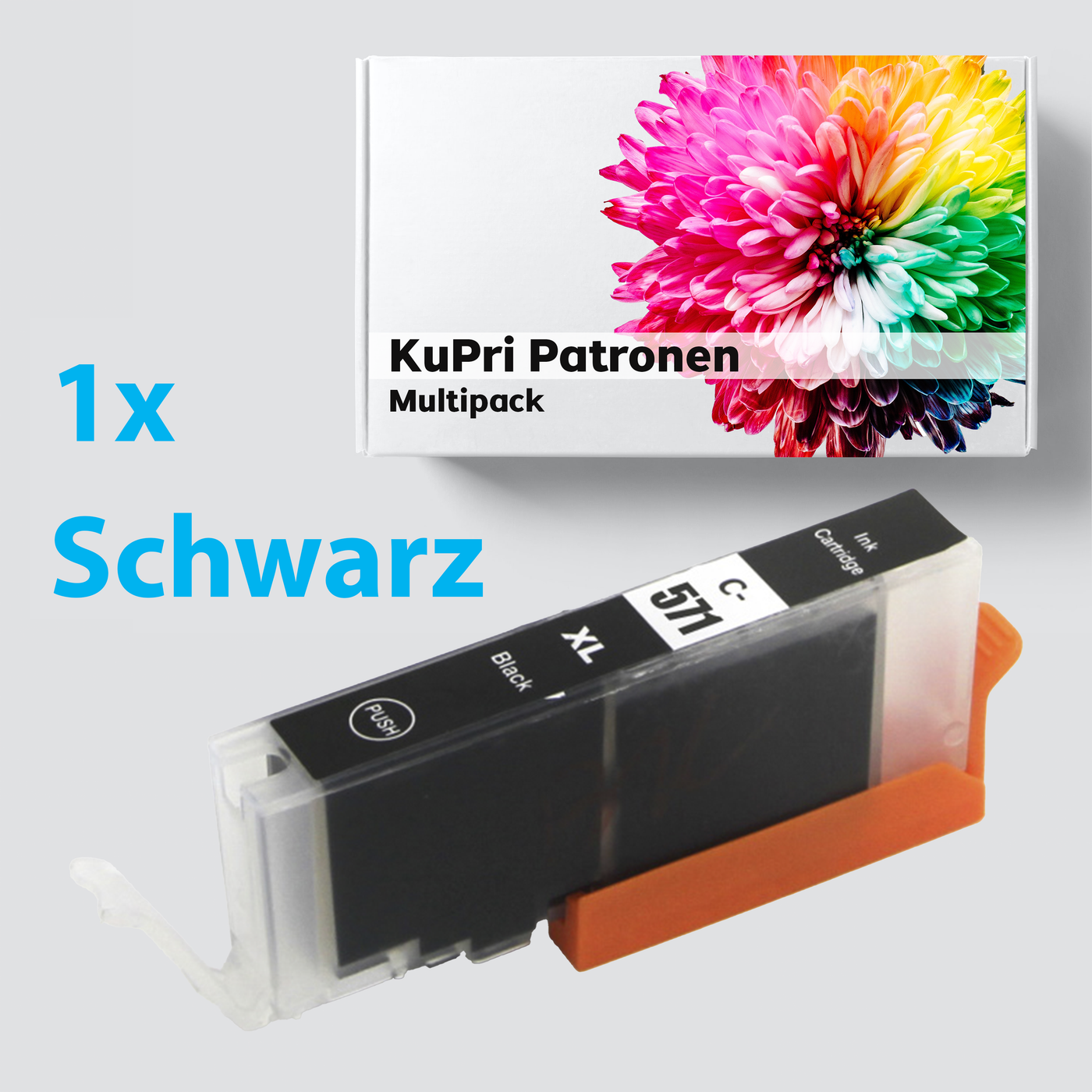 KuPri XXL Druckerpatrone für Canon Pixma MG7721 CLI571BK Black Schwarz Dünn