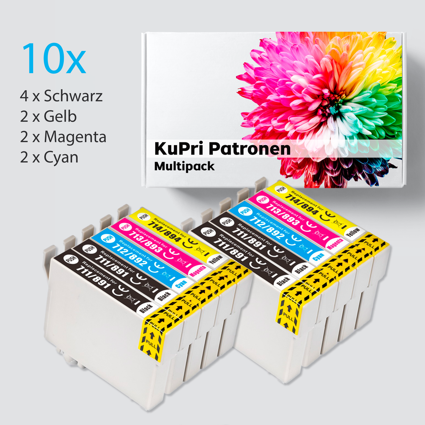 10er Set KuPri XXL Druckerpatronen für Epson Stylus Office BX310FN 4x BK je 2x C,M,Y T0711 - T0714