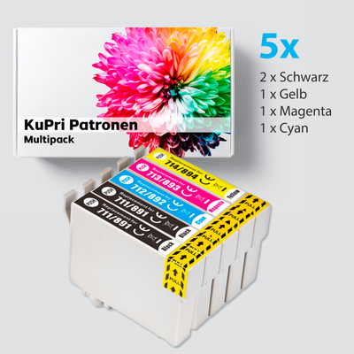 5er Set KuPri XXL Druckerpatronen für Epson Stylus D120 2x BK je 1x C,M,Y T0711 - T0714