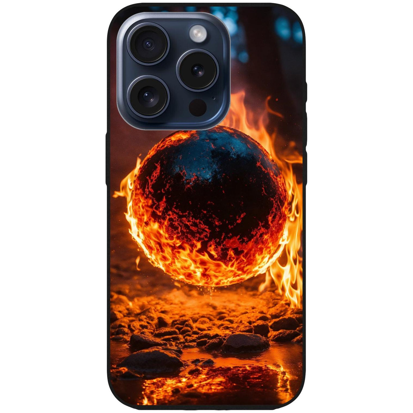 Handyhülle iPhone 15 Pro - Silikonhülle schwarz mit Motiv 25 Feuerball - personalisierbar