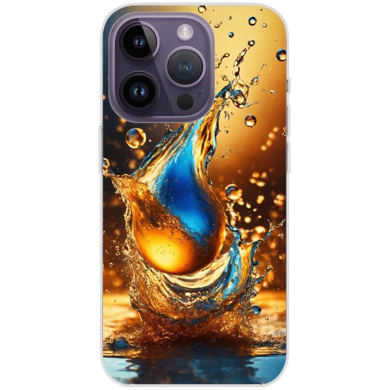 Handyhülle iPhone 14 Pro aus transparentem Silikon mit Motiv 17 Wassertropfen abstract - personalisierbar