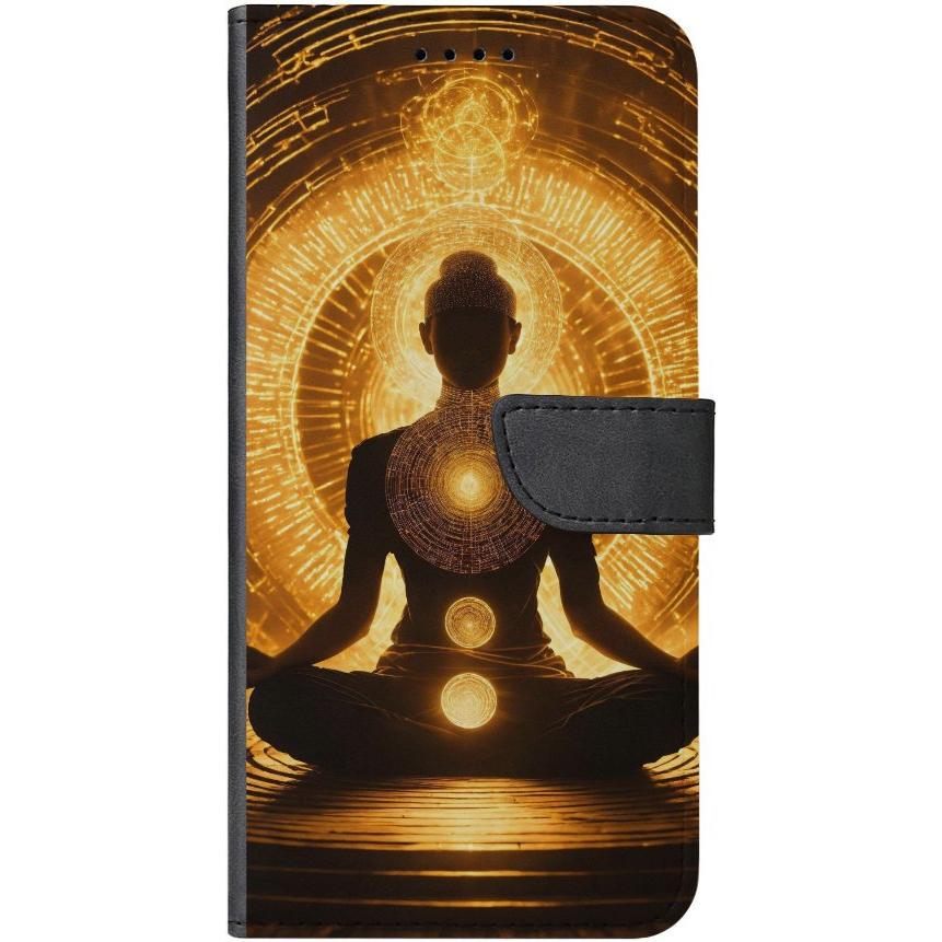 iPhone 14 Handyhülle aus Kunstleder mit Lasche 32 Meditation - personalisierbar