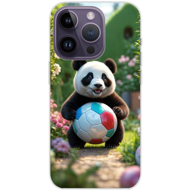 Handyhülle iPhone 14 Pro aus transparentem Silikon mit Motiv 49 Panda animiert mit Bällen - personalisierbar