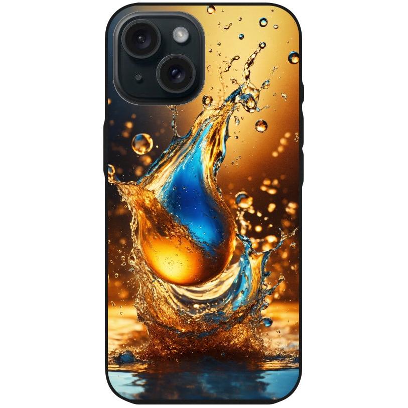 Handyhülle iPhone 15 - Silikonhülle schwarz mit Motiv 17 Wassertropfen abstract - personalisierbar