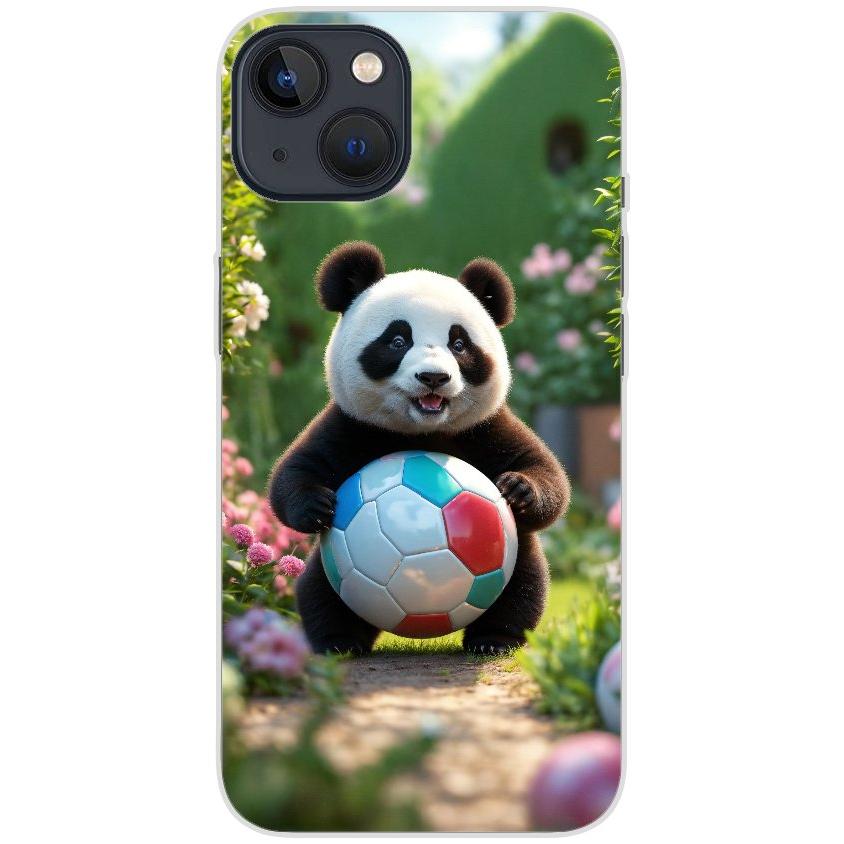 Handyhülle iPhone 13 aus transparentem Silikon mit Motiv 49 Panda animiert mit Bällen - personalisierbar