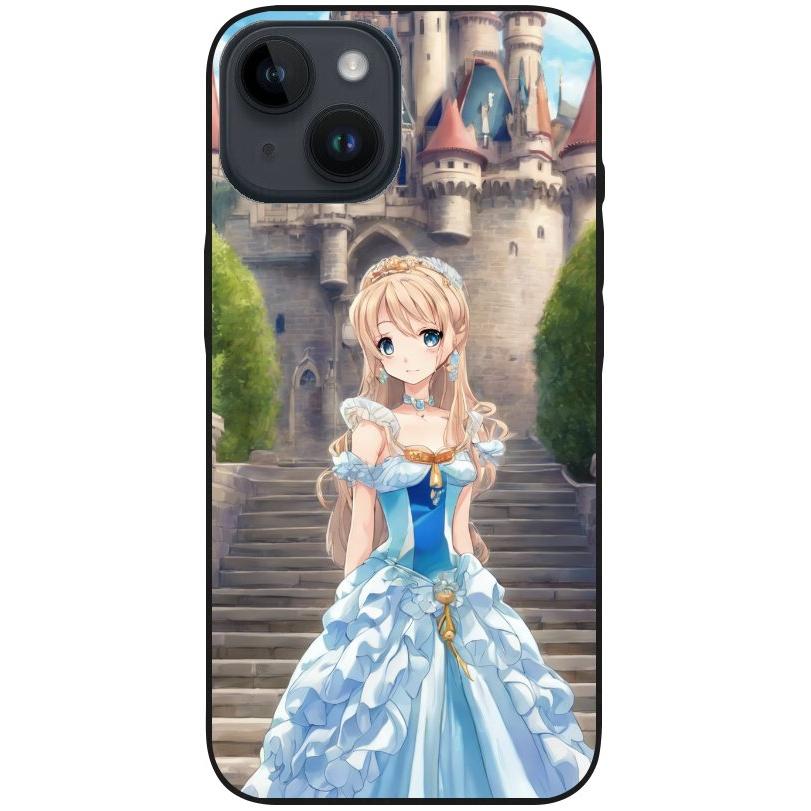 Hülle iPhone 14 - Silikonhülle schwarz mit Motiv 9 Cartoon Prinzessin - personalisierbar