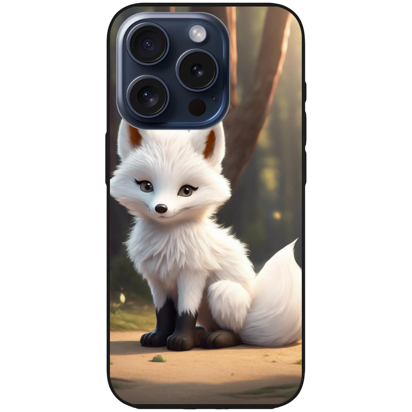 Handyhülle iPhone 15 Pro - Silikonhülle schwarz mit Motiv 16 weißer Fuchs animiert - personalisierbar