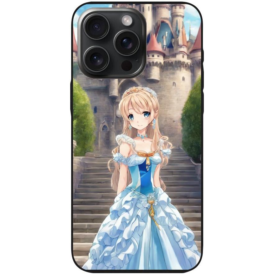 Handyhülle iPhone 15 Pro Max- Silikonhülle schwarz mit Motiv 9 Cartoon Prinzessin - personalisierbar