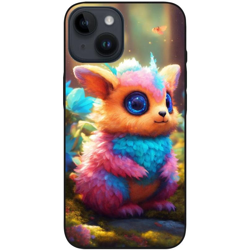 Hülle iPhone 14 - Silikonhülle schwarz mit Motiv 29 buntes animiertes Tierchen - personalisierbar