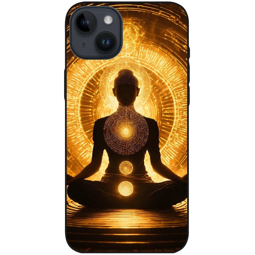 Hülle iPhone 14 Plus - Silikonhülle schwarz mit Motiv 32 Meditation - personalisierbar