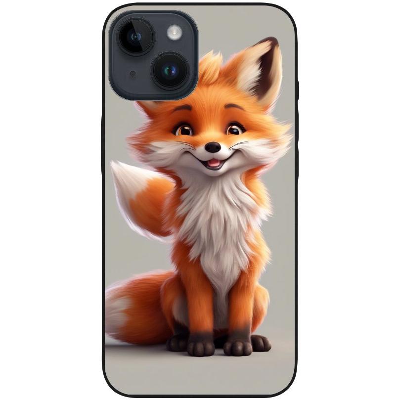 Hülle iPhone 14 - Silikonhülle schwarz mit Motiv 6 Fuchs animiert - personalisierbar