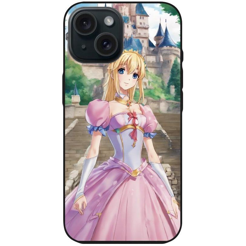 Handyhülle iPhone 15 - Silikonhülle schwarz mit Motiv 50 Anime Prinzessin - personalisierbar