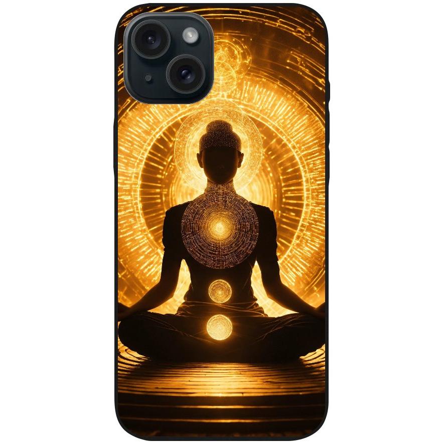 Handyhülle iPhone 15 Plus - Silikonhülle schwarz mit Motiv 32 Meditation - personalisierbar