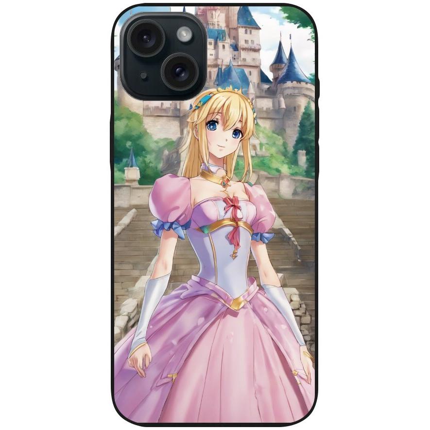 Handyhülle iPhone 15 Plus - Silikonhülle schwarz mit Motiv 50 Anime Prinzessin - personalisierbar