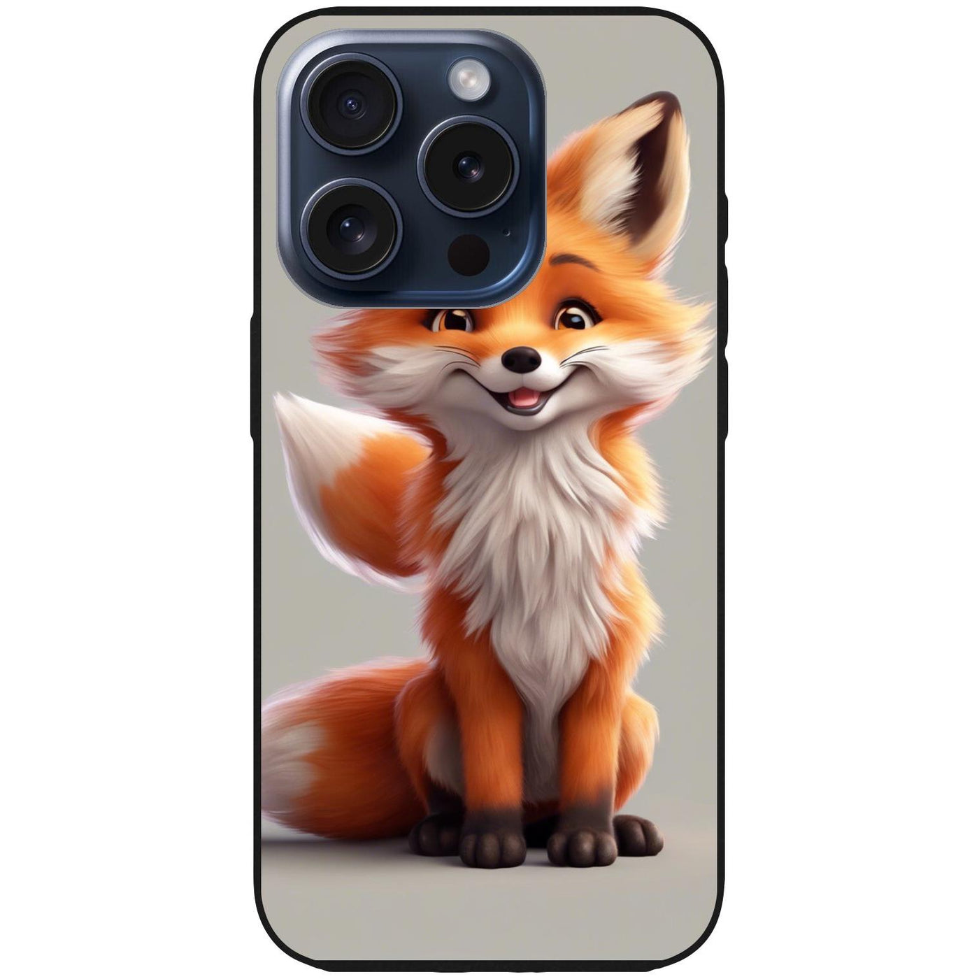 Handyhülle iPhone 15 Pro - Silikonhülle schwarz mit Motiv 6 Fuchs animiert - personalisierbar