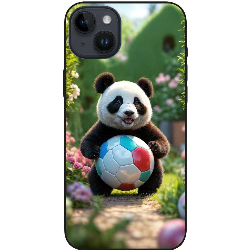 Hülle iPhone 14 Plus - Silikonhülle schwarz mit Motiv 49 Panda animiert mit Bällen - personalisierbar