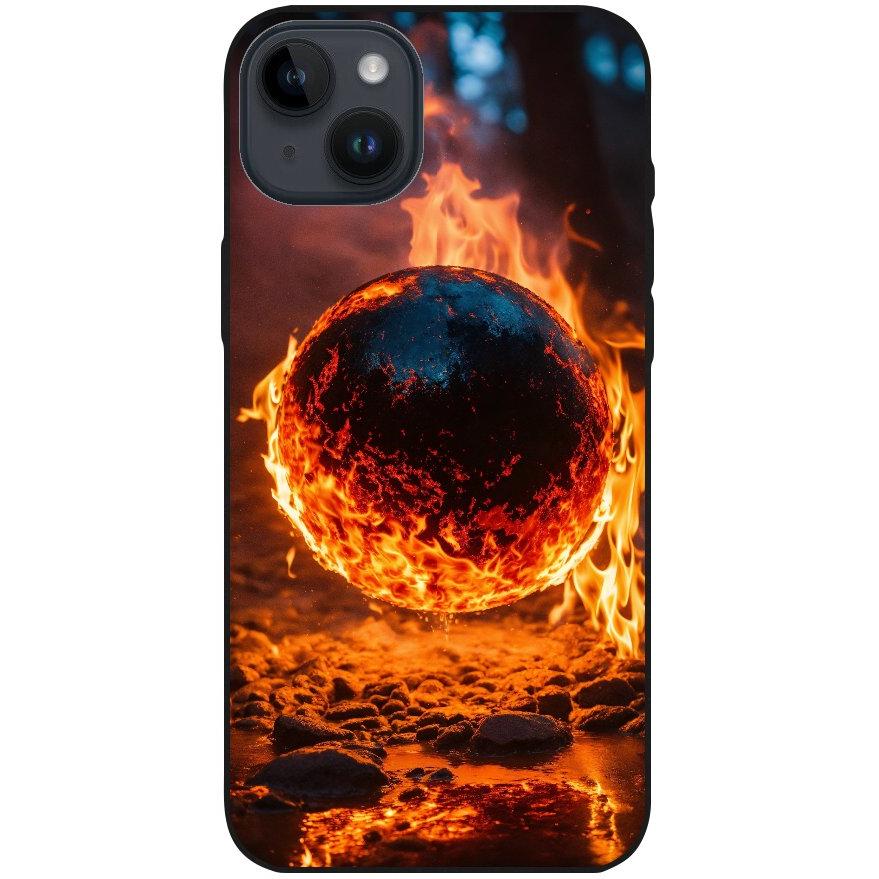 Hülle iPhone 14 Plus - Silikonhülle schwarz mit Motiv 25 Feuerball - personalisierbar