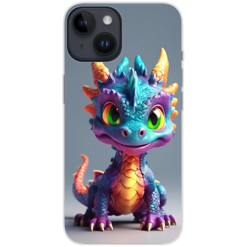 Handyhülle iPhone 14 aus transparentem Silikon mit Motiv 21 bunter Baby Drache - personalisierbar