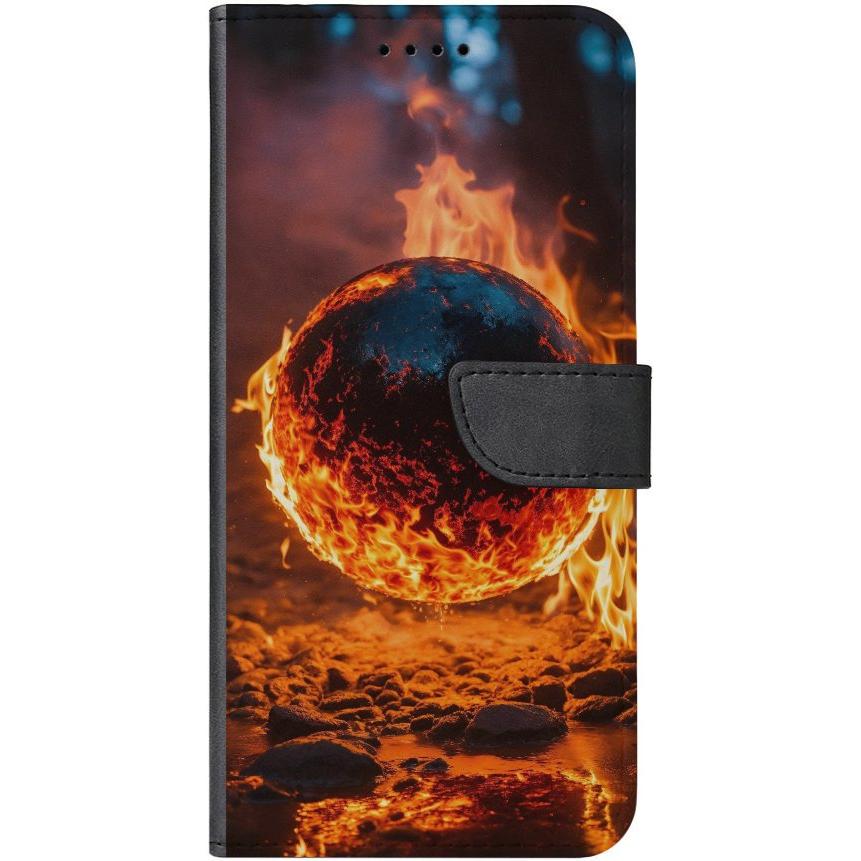 iPhone 15 Pro Handyhülle aus Kunstleder mit Lasche Motiv 25 Feuerball - personalisierbar