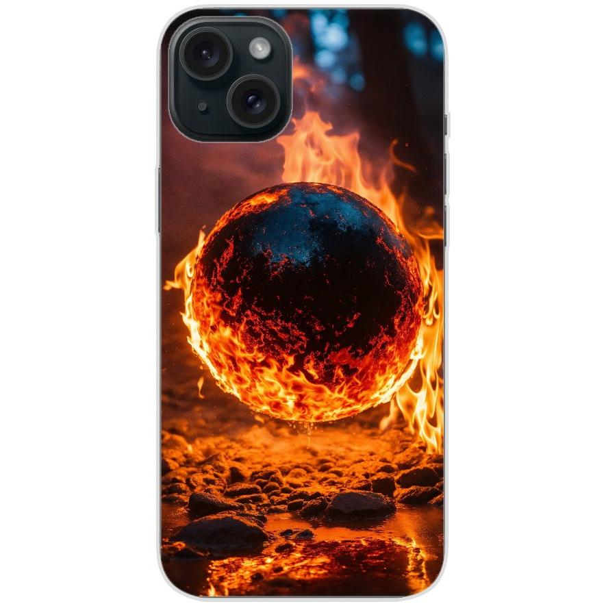 Handyhülle iPhone 15 Plus aus transparentem Silikon mit Motiv 25 Feuerball - personalisierbar