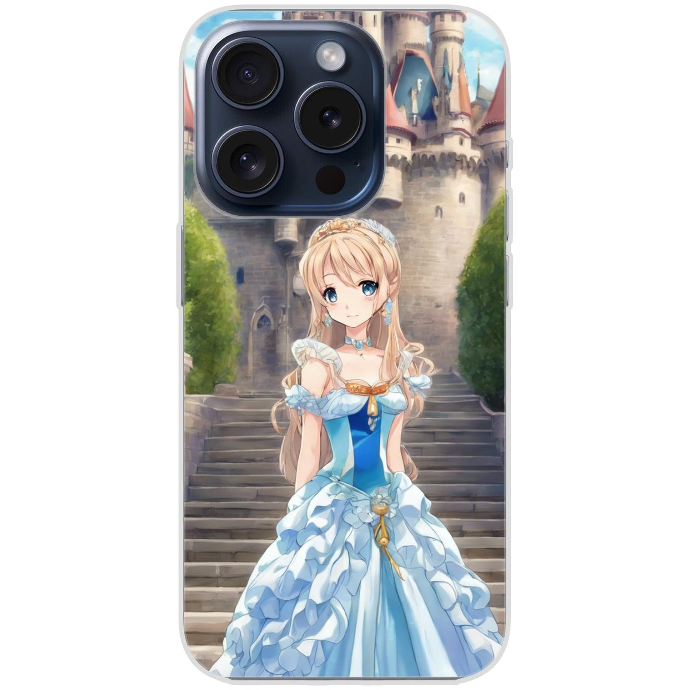 Handyhülle iPhone 15 Pro aus transparentem Silikon mit Motiv 9 Cartoon Prinzessin - personalisierbar