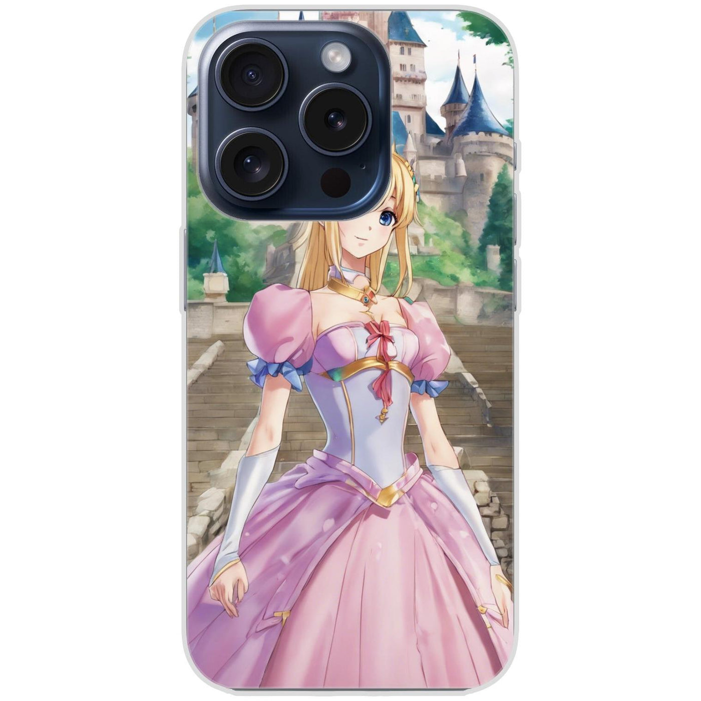 Handyhülle iPhone 15 Pro aus transparentem Silikon mit Motiv 50 Anime Prinzessin - personalisierbar