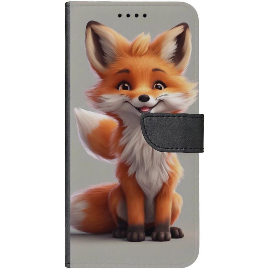 iPhone 15 Plus Handyhülle aus Kunstleder mit Lasche Motiv 6 Fuchs animiert - personalisierbar