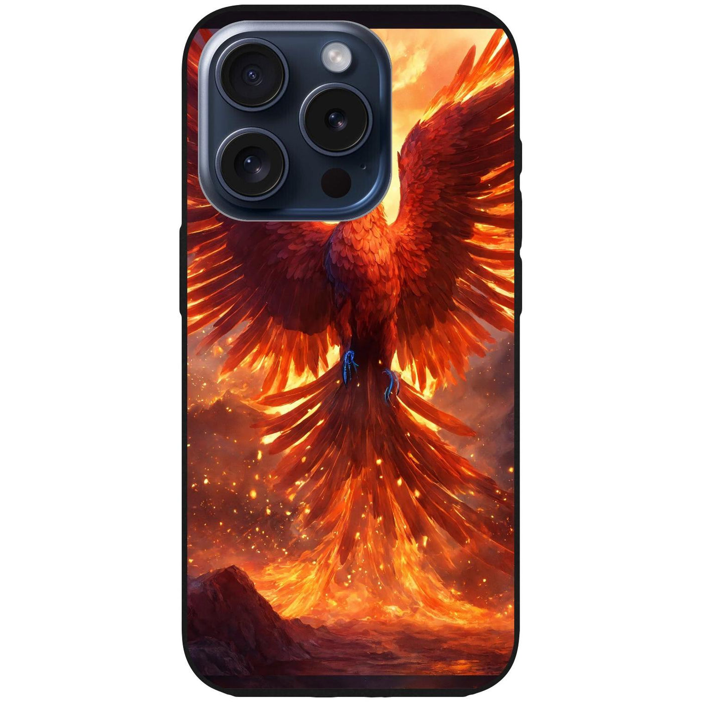 Handyhülle iPhone 15 Pro - Silikonhülle schwarz mit Motiv 42 Feuer Phönix - personalisierbar