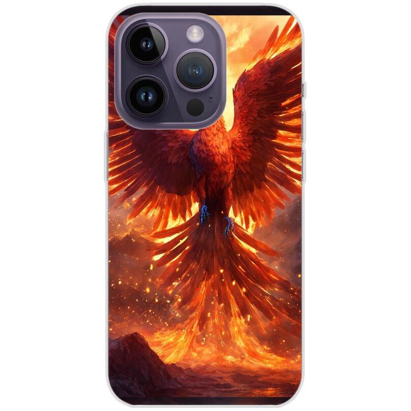 Handyhülle iPhone 14 Pro aus transparentem Silikon mit Motiv 42 Feuer Phönix - personalisierbar